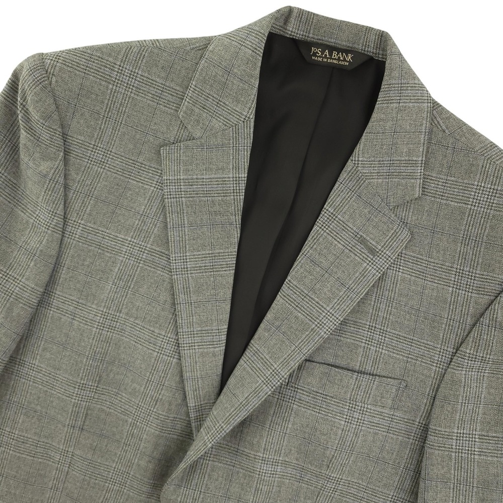 Jos A Bank Traveler‎ Blazer Mens 39R Gray Plaid Tailored Fit Sport Coat Jacket